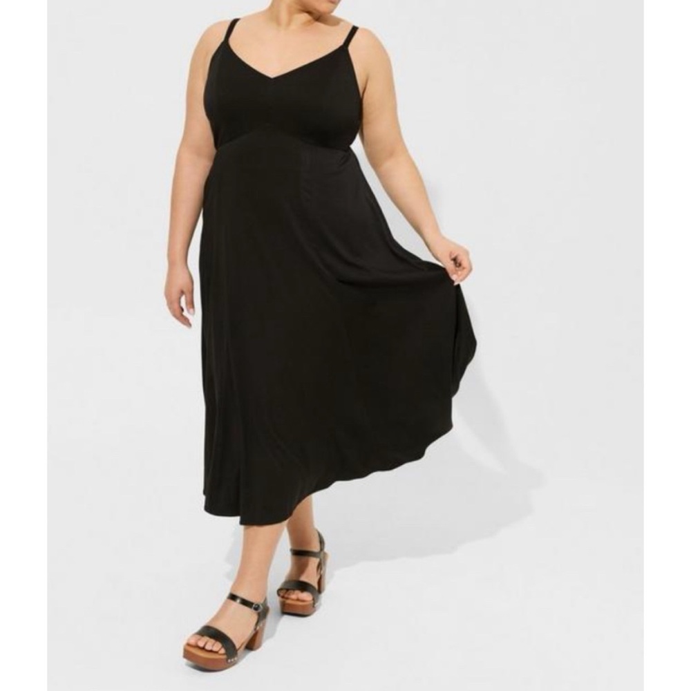 🆕 Black Tea Length Stretch Challis Trapeze Dress 1 1X 14 16 NWT Torrid New!